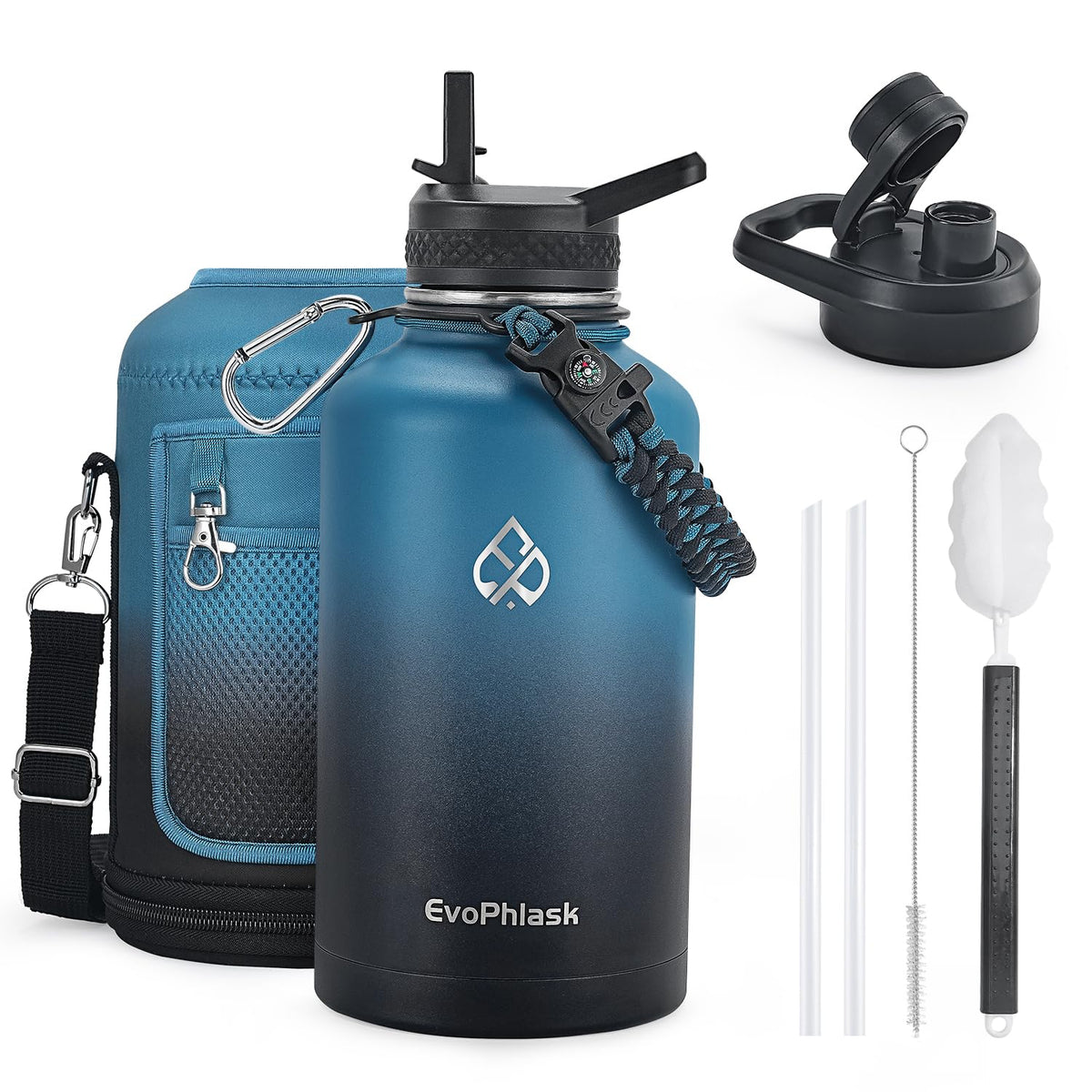 64 oz Insulated Water Bottle with Carrier Bag, Indigo Black