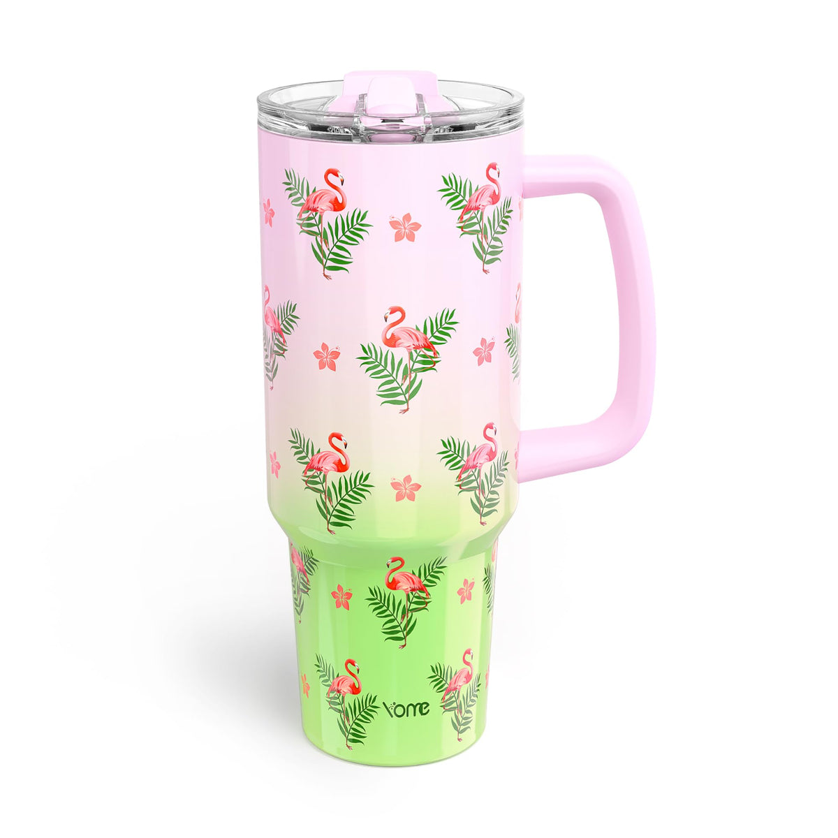 YOME 40 oz Bow Pink Tumbler with Handle and Flip Straw for Women | Stainless Steel Insulated Water Bottle | Keeps Drinks Cold | Dishwasher Safe | Cupholder Friendly | Gift Gym Travel Yoga