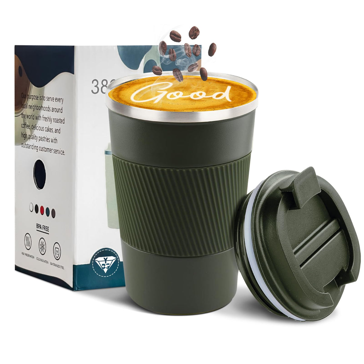 Insulated Travel Coffee Mug, Stainless Steel Coffee Cup with Leakproof Lid