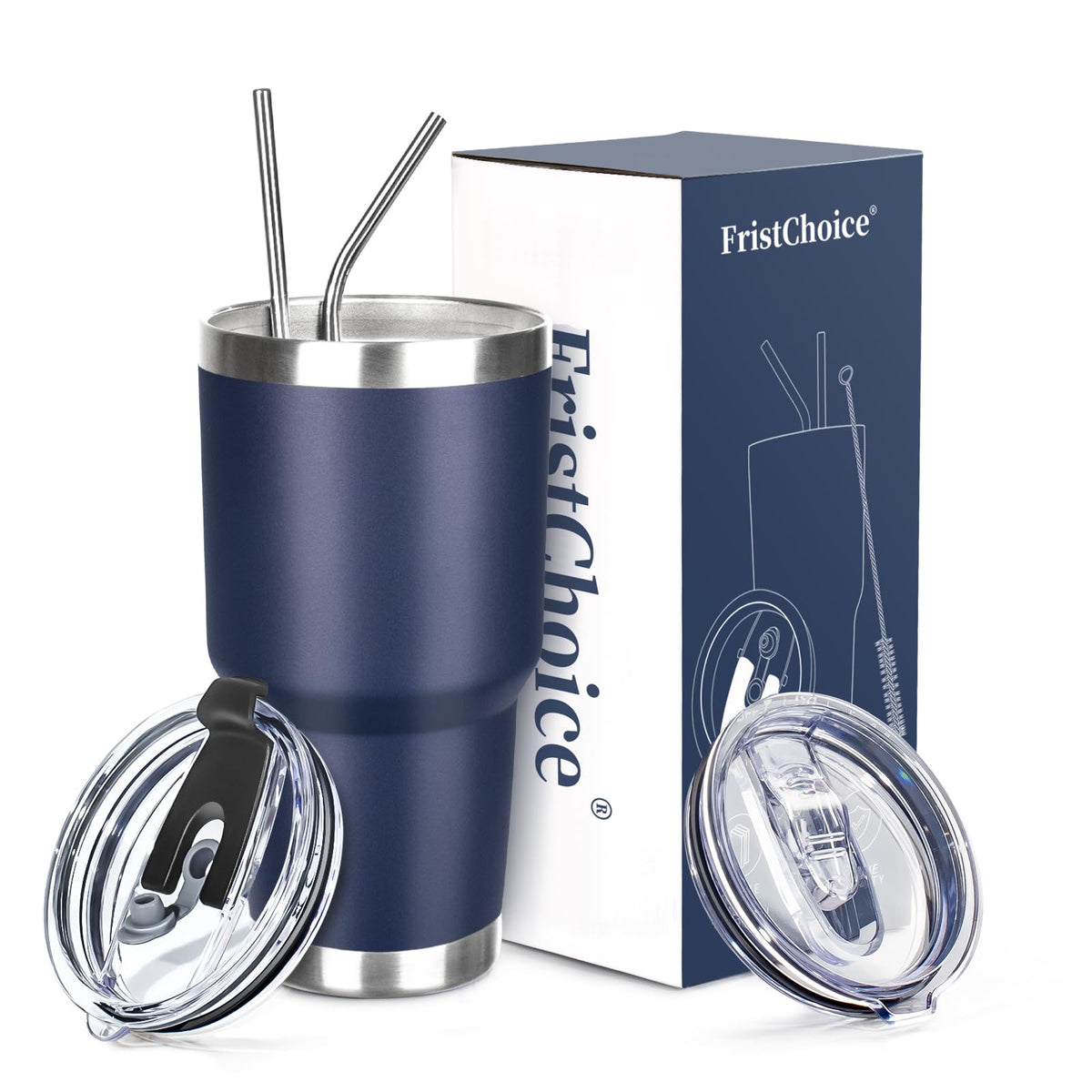 30 oz Tumbler with Lids and Straws Double Wall Insulated Tumbler Cup,Stainless Steel Leak-proof Thermal Coffee Tumbler Powder Coated Travel Mug for Cold and Hot Beverages,Silver