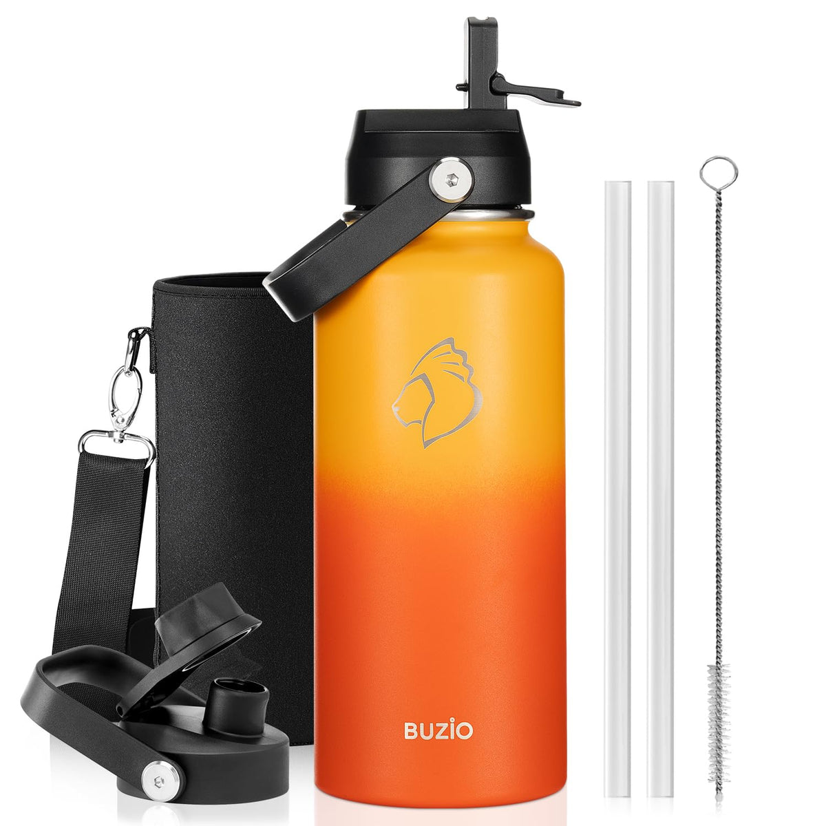 BUZIO 64 oz Insulated Stainless Steel Water Bottle with Dust-proof Lids