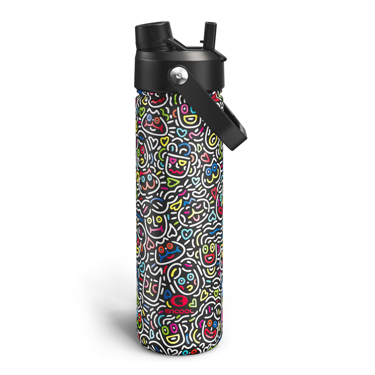 ENCOOL Insulated Water Bottle with Straw Stainless Steel Water Bottle, Leak-Proof, BPA-Free, Double Wall Vacuum Keeps Cold for 24 Hours for Sports, Travel, School (26 oz, Black Night)