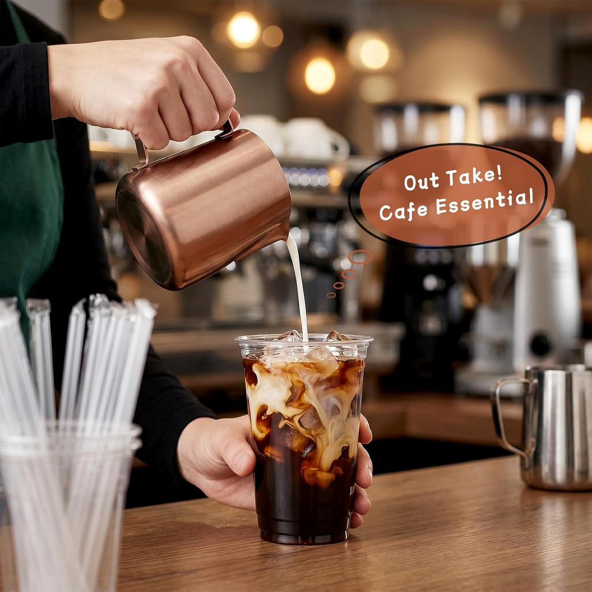 VITEVER [100 Sets - 16oz] Clear Plastic Cups with Lids and Straws, Disposable Iced Coffee Cups for Smoothie, Milkshake, Cold Drinks - BPA free