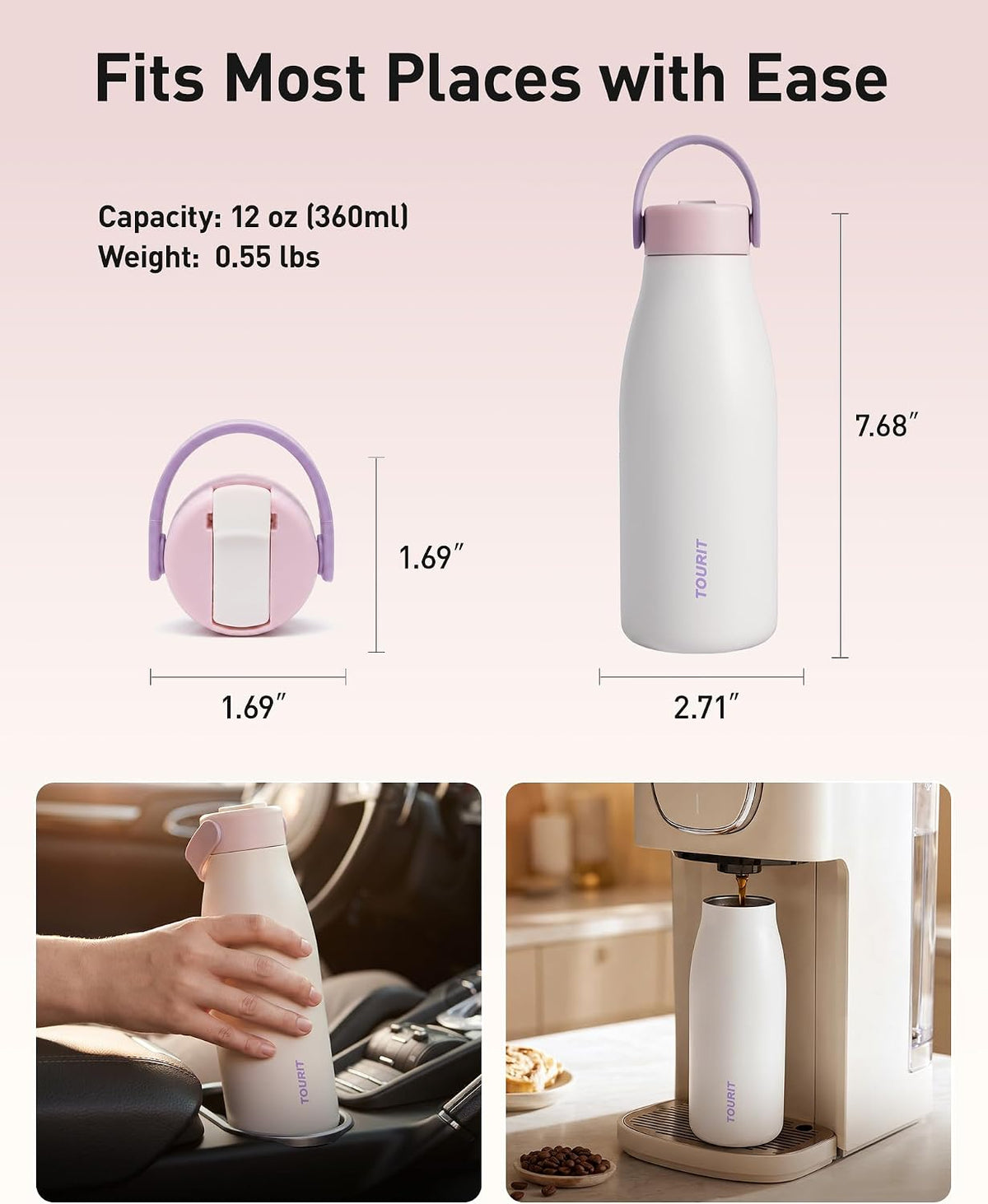 TOURIT 12oz Small Insulated Water Bottle Travel Flask Mug, Saxony Blue