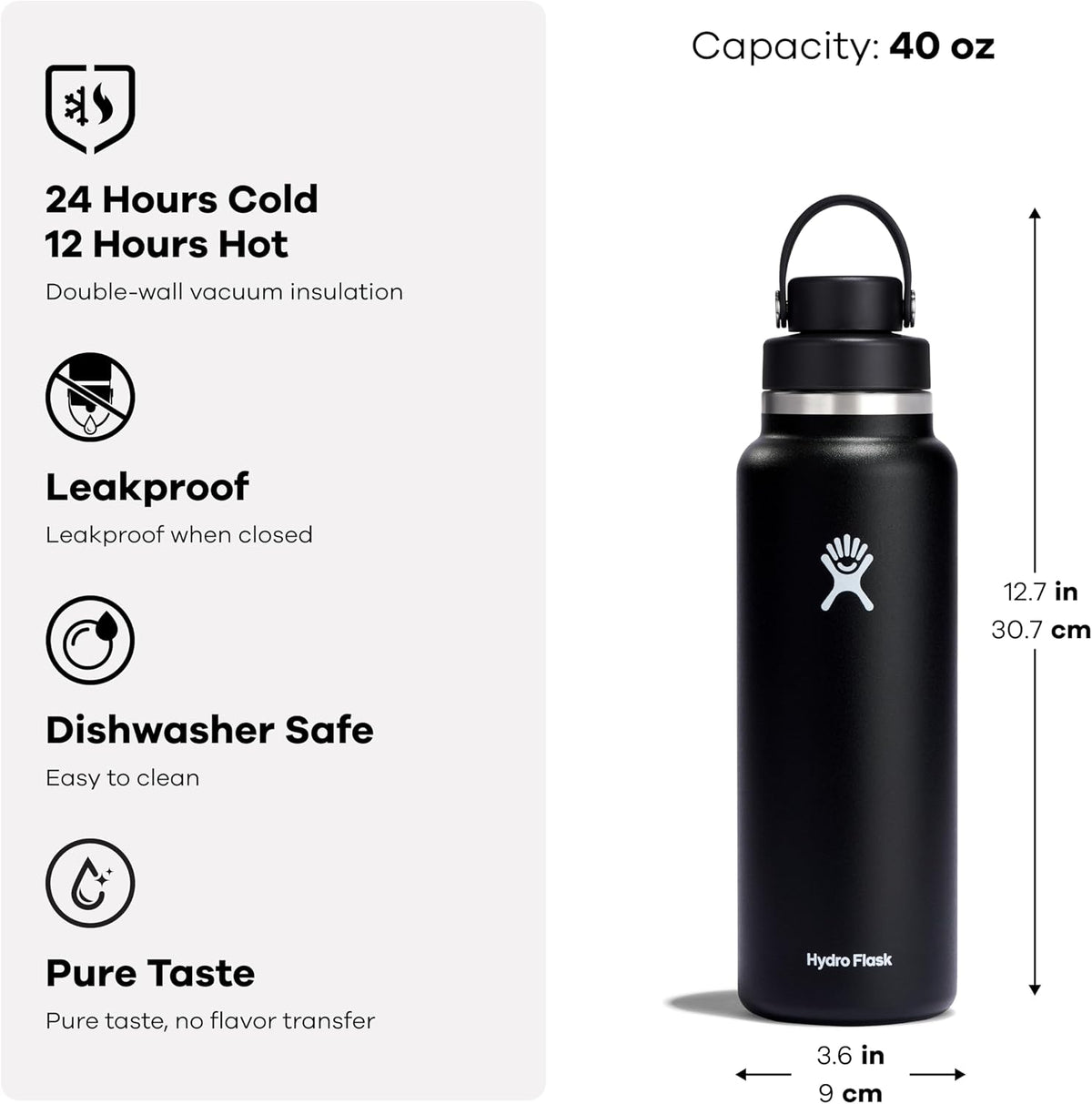 Hydro Flask Water Bottle - Insulated Stainless Steel - Wide Mouth Chug Lid, Non Spill, Leakproof in 40 Oz Tonal Trillium Pink