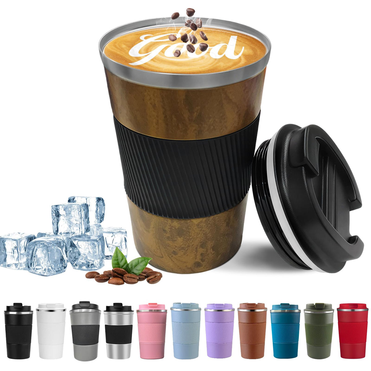 Insulated Travel Coffee Mug, Stainless Steel Coffee Cup with Leakproof Lid