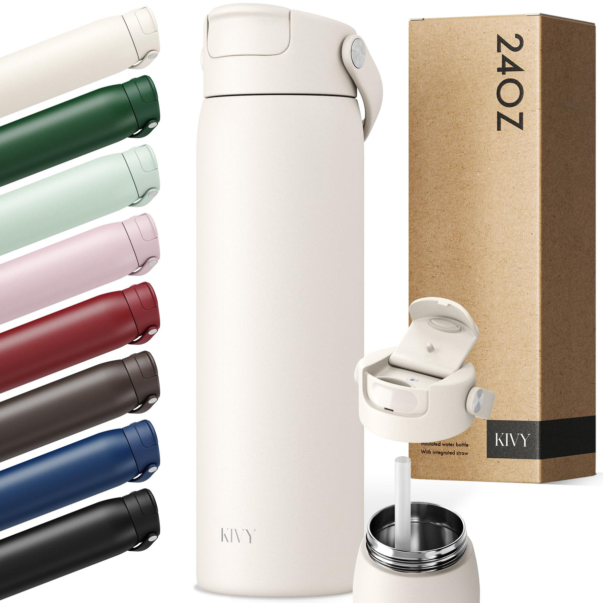 KIVY Stainless Steel Water Bottle With Straw 24oz - 24h Cold | 12h Hot