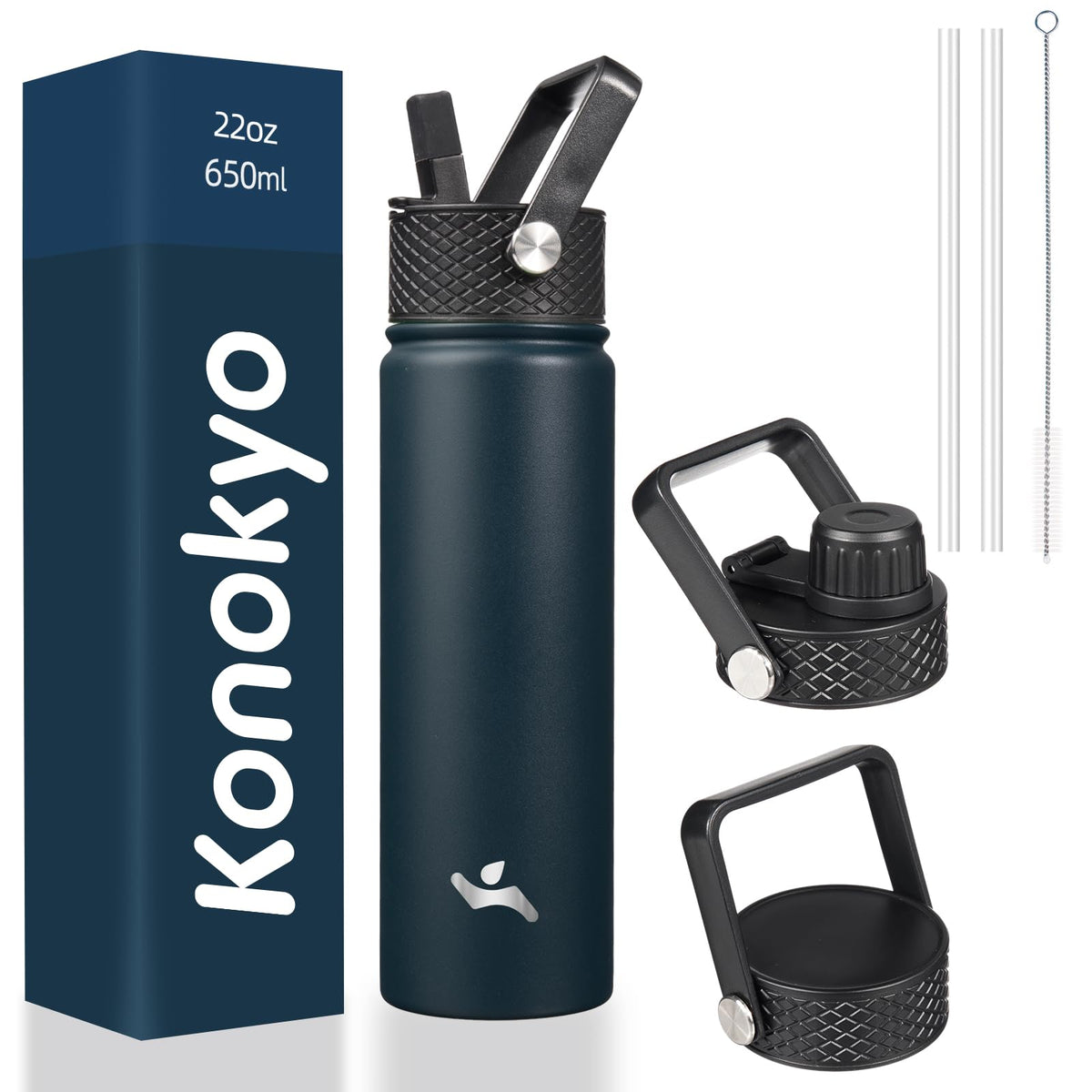 Konokyo 22 oz Insulated Stainless Steel Water Bottle with Straw Lid