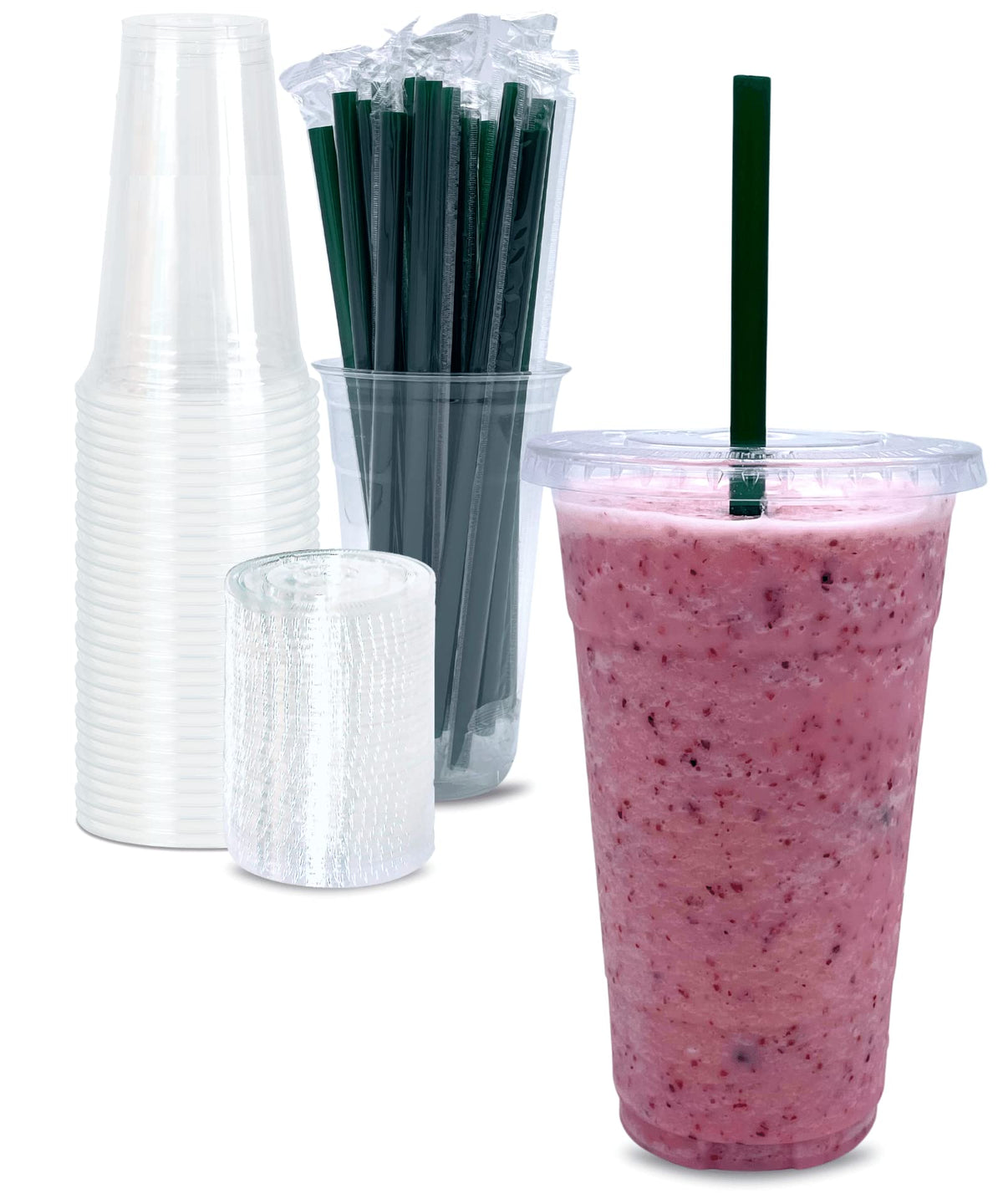 Cappatua 20 oz Clear Plastic Cups with Lids and STRAWS, Disposable Drinking Cups for Cold Drinks, Iced Coffee, Milkshakes, Smoothies, 25 Sets