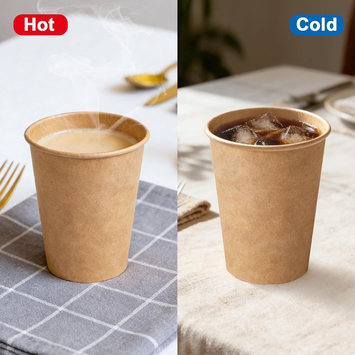 BYSNOW 200 Pack 10 oz Kraft Paper Cups, Disposable Coffee Hot Water Cups