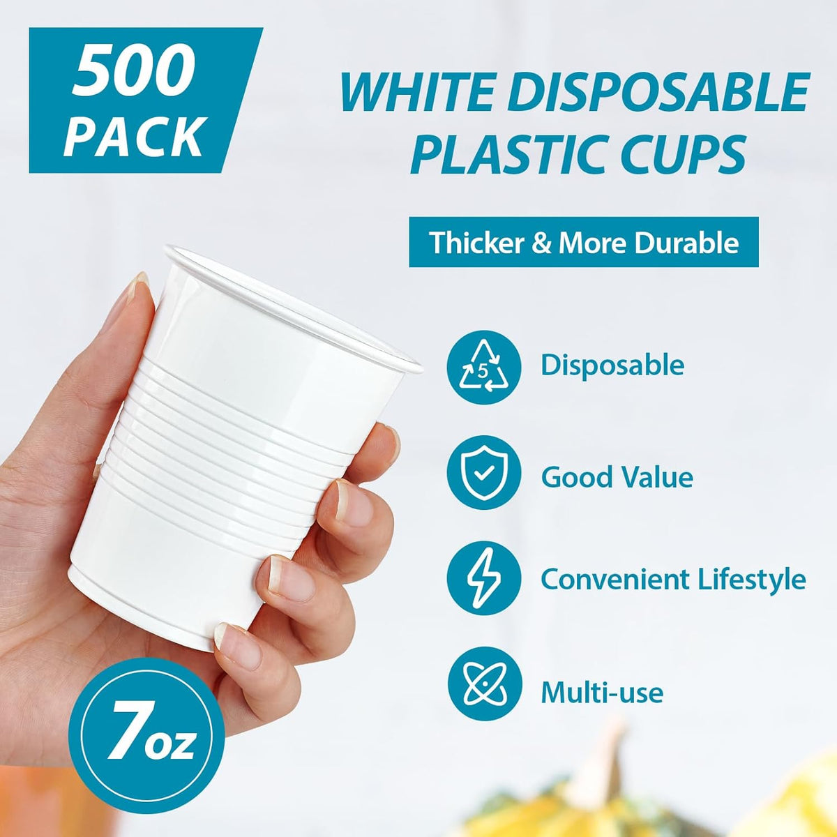 Lilymicky 500 Pack 7 oz White Plastic Cups, Disposable Drinking Cups
