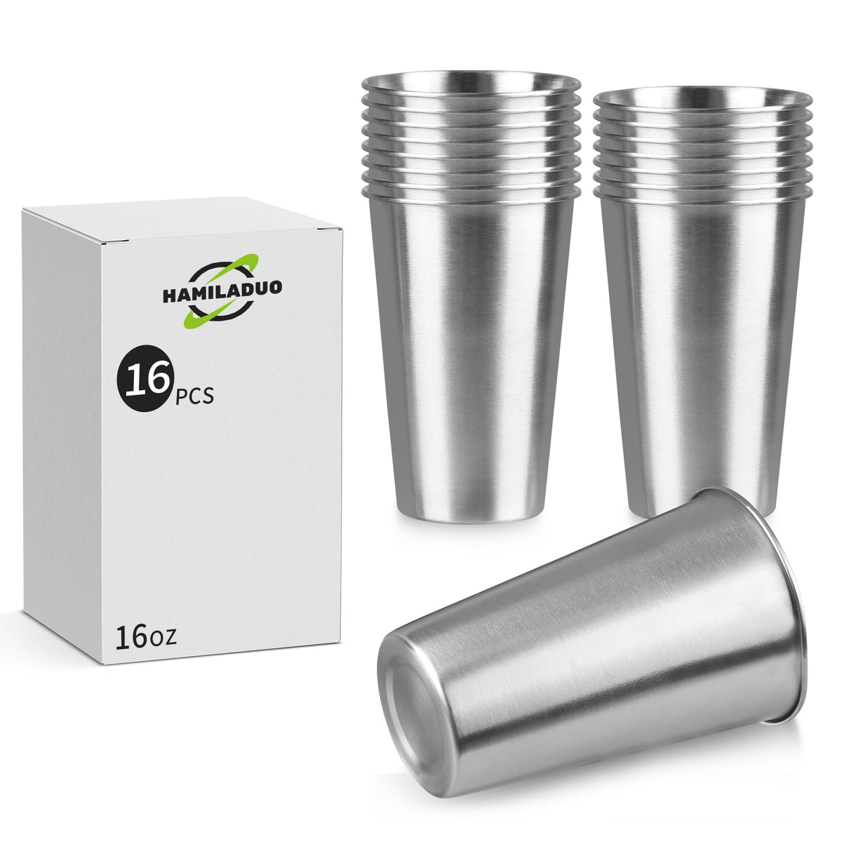 16 oz Stainless Steel Pint Cups, 4Pack Steel Cup,Pint Cup Tumbler，water Tumbler,Stackable,Reusable,BPA Free, (4)