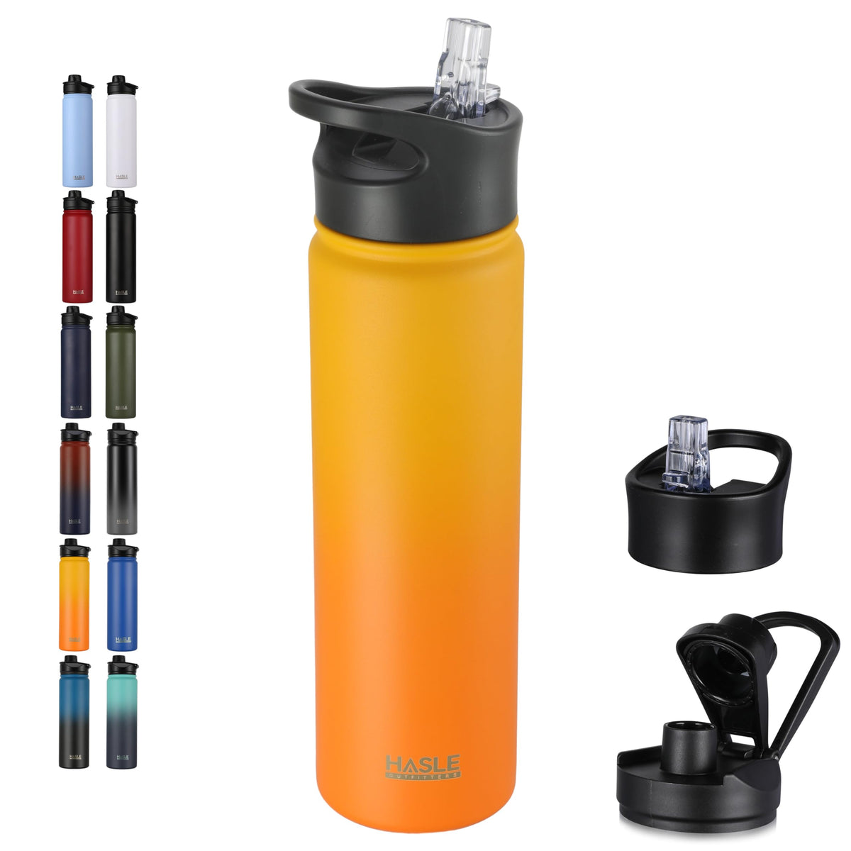 HASLE OUTFITTERS 32 oz Insulated Water Bottle Stainless Steel Double Walled Vacuum Sports Water Bottle with 2 Lids (Straw and Spout Lid) for Gym Camping Hiking(Black,1)