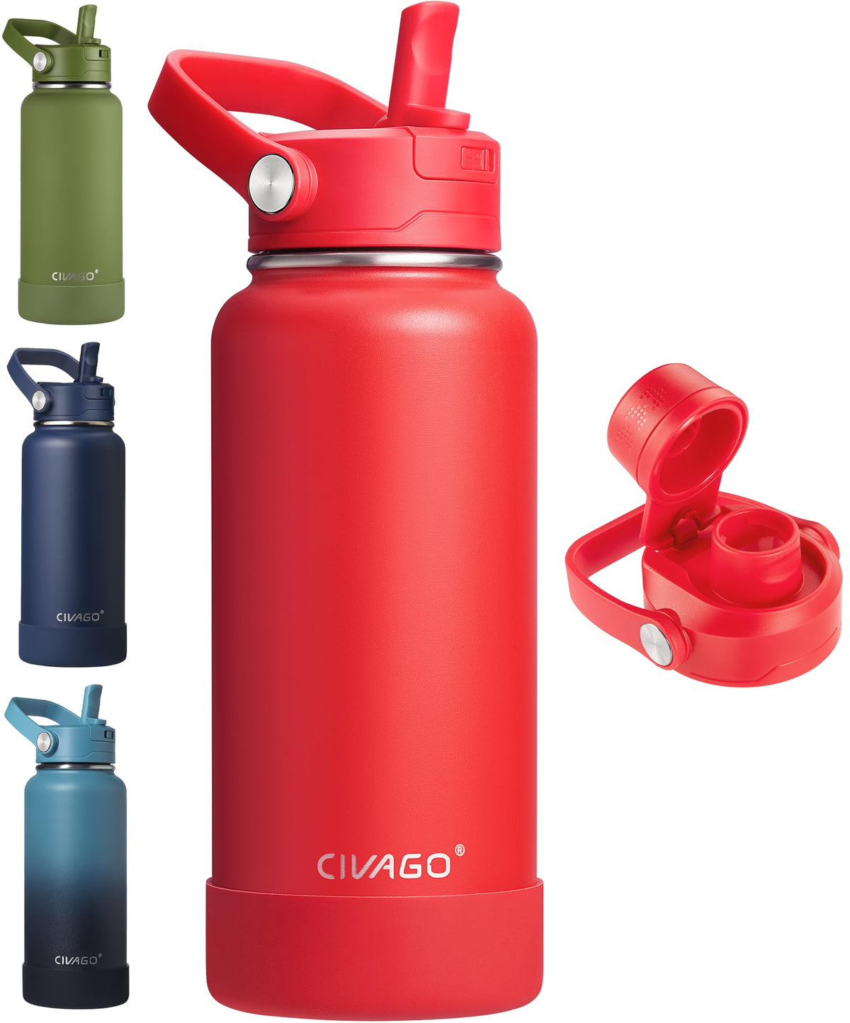 CIVAGO 24 oz Insulated Stainless Steel Water Bottle with Removable Straw