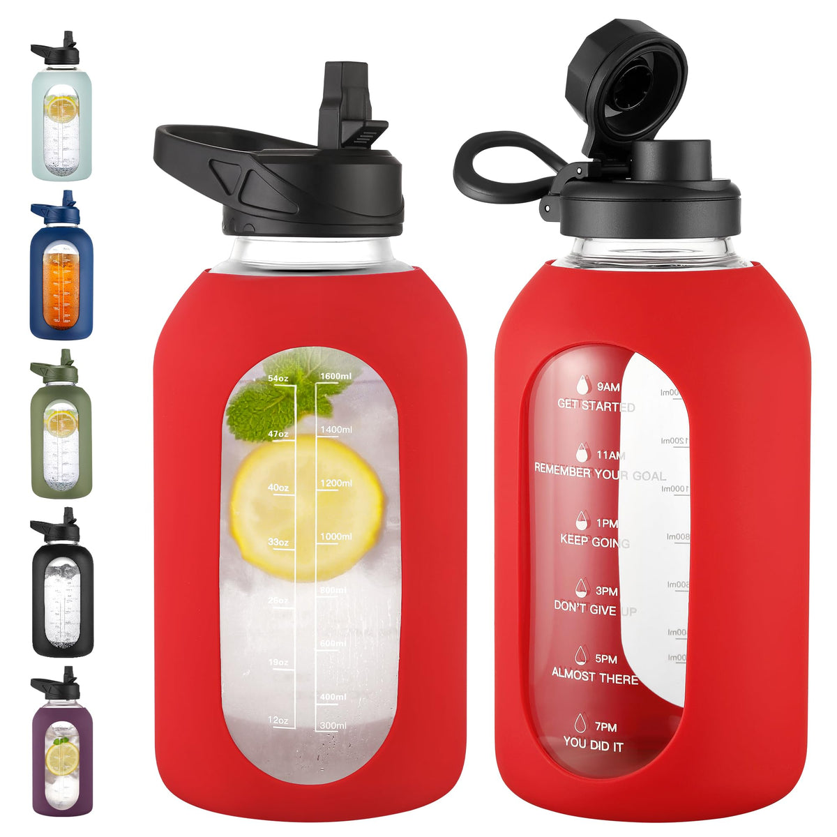 CIVAGO 64 oz Glass Water Bottle with Straw, Half Gallon Large Water Jug