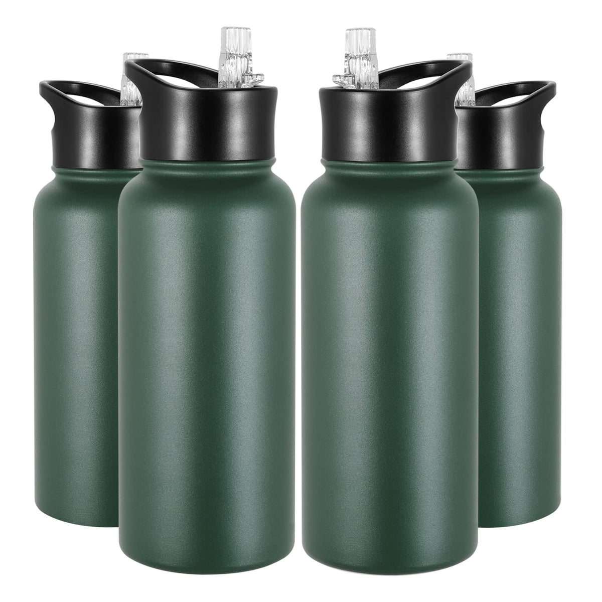 40 oz Insulated Water Bottle with Straw, Stainless Steel Sports Water Bottles with 2 Lids (Straw and Wide Mouth lid), Double Wall Vacuum, Leakproof, BPA-Free, Black