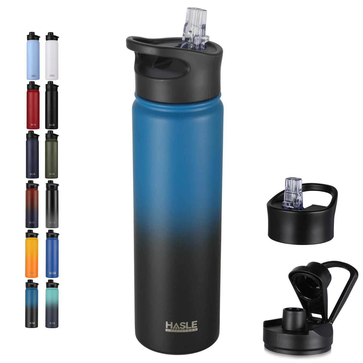 HASLE OUTFITTERS 32 oz Insulated Water Bottle Stainless Steel Double Walled Vacuum Sports Water Bottle with 2 Lids (Straw and Spout Lid) for Gym Camping Hiking(Black,1)