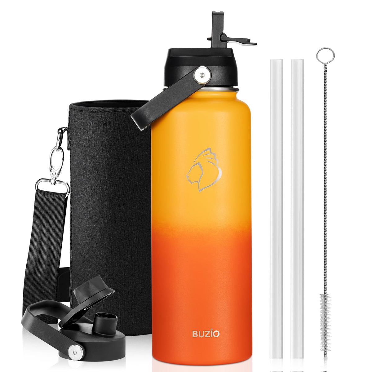 BUZIO 64 oz Insulated Stainless Steel Water Bottle with Dust-proof Lids