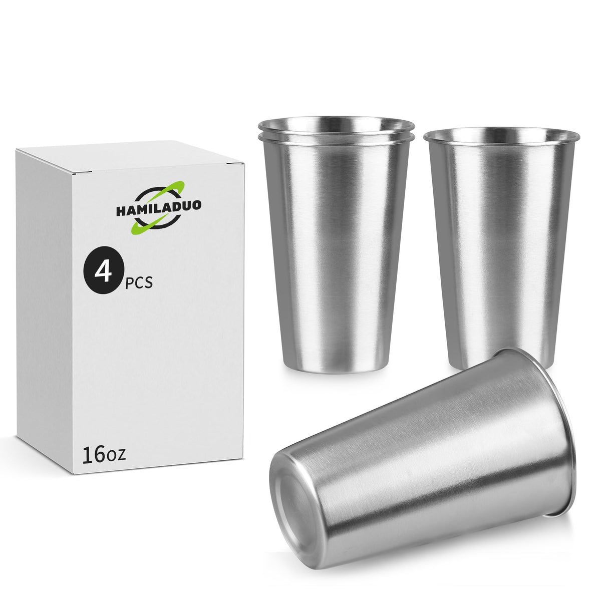 16 oz Stainless Steel Pint Cups, 4Pack Steel Cup,Pint Cup Tumbler，water Tumbler,Stackable,Reusable,BPA Free, (4)