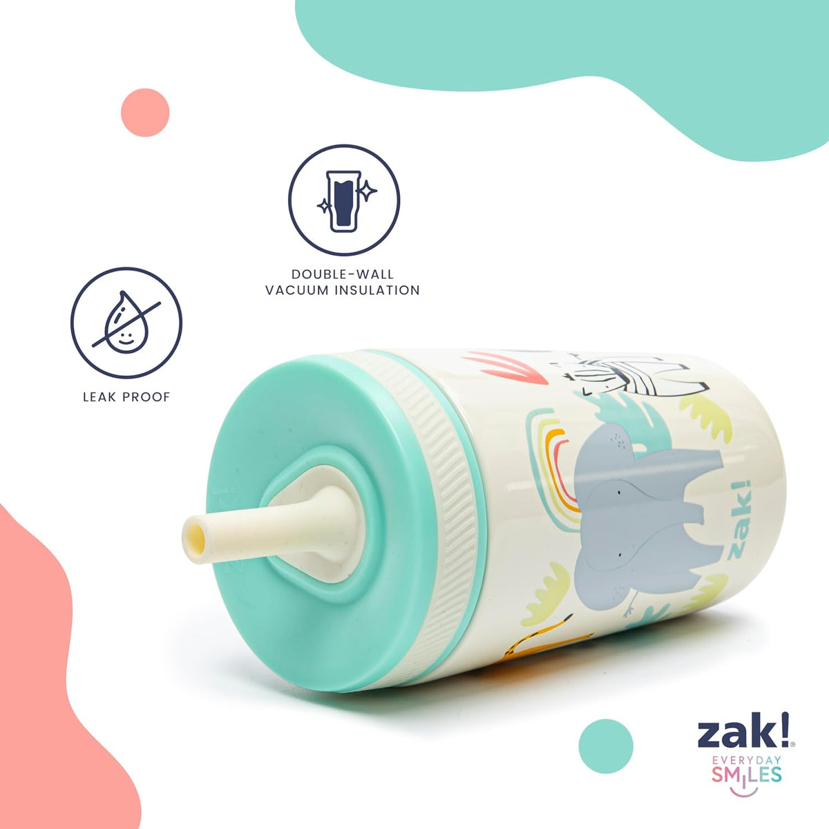 Zak Designs Spaceships Kelso 12oz Stainless Steel Leak-Proof Toddler Cup