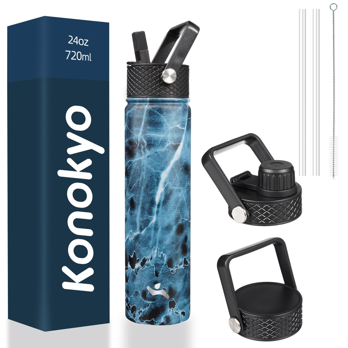 Konokyo 22 oz Insulated Stainless Steel Water Bottle with Straw Lid