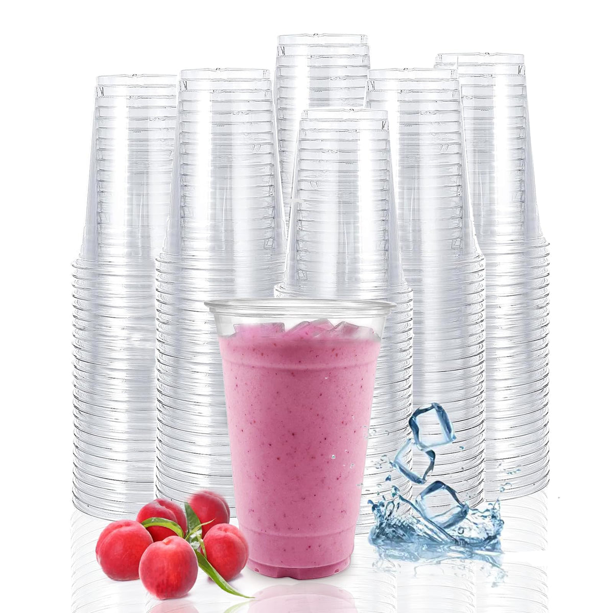 TashiBox 100 Count - 16 Ounce Plastic Cups, Ice Coffee Cups To Go - Crystal Clear PET Party Cups