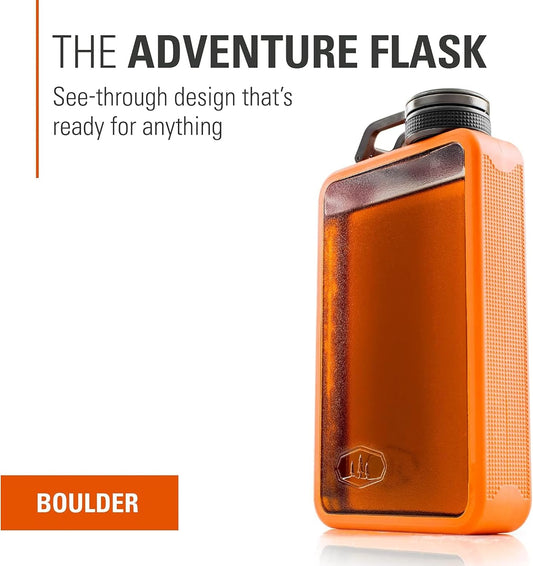 GSI Outdoors Boulder Flask, Shatter-Resistant, Leakproof Hip Flask with Clear Body & Silicone Grip, BPA-Free Bottle for Hiking, Camping & Travel