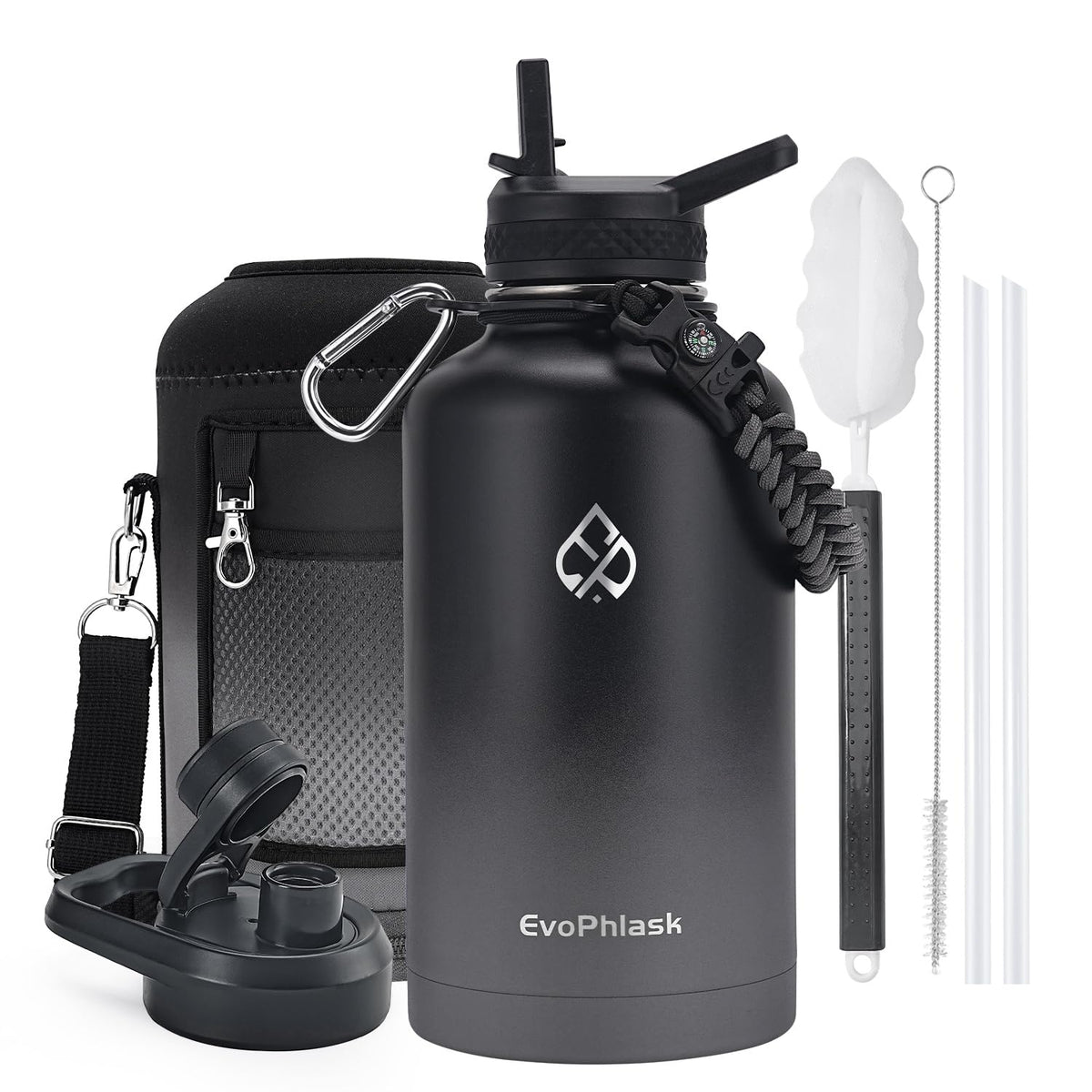 64 oz Insulated Water Bottle with Carrier Bag, Indigo Black