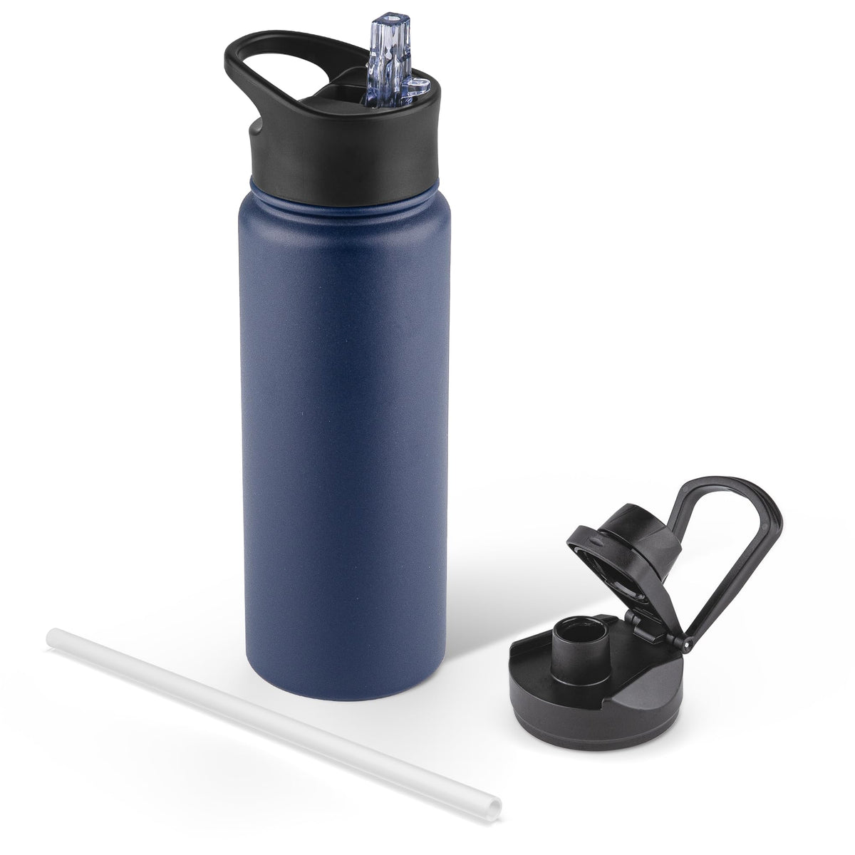 40 oz Insulated Water Bottle with Straw, Stainless Steel Sports Water Bottles with 2 Lids (Straw and Wide Mouth lid), Double Wall Vacuum, Leakproof, BPA-Free, Black