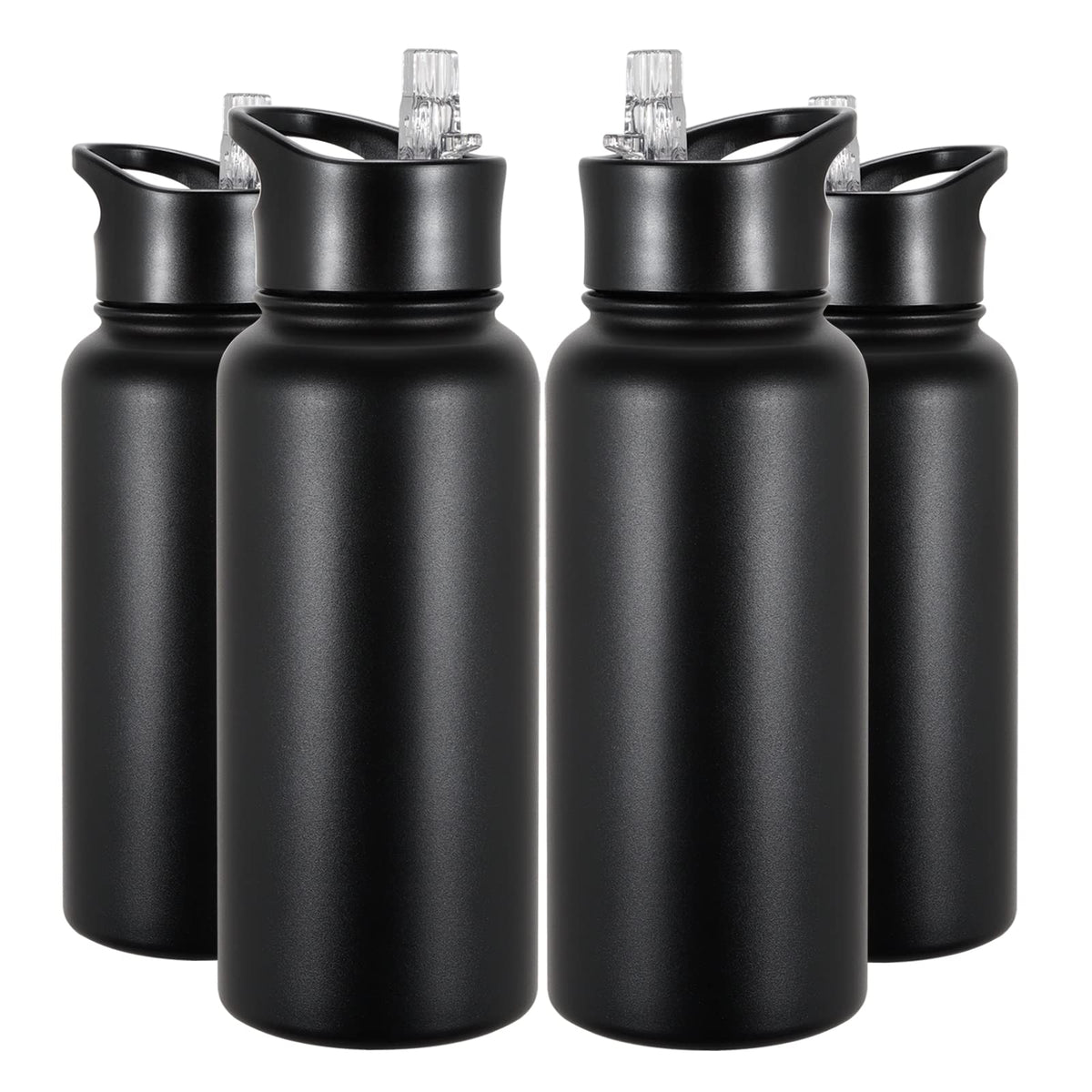 40 oz Insulated Water Bottle with Straw, Stainless Steel Sports Water Bottles with 2 Lids (Straw and Wide Mouth lid), Double Wall Vacuum, Leakproof, BPA-Free, Black
