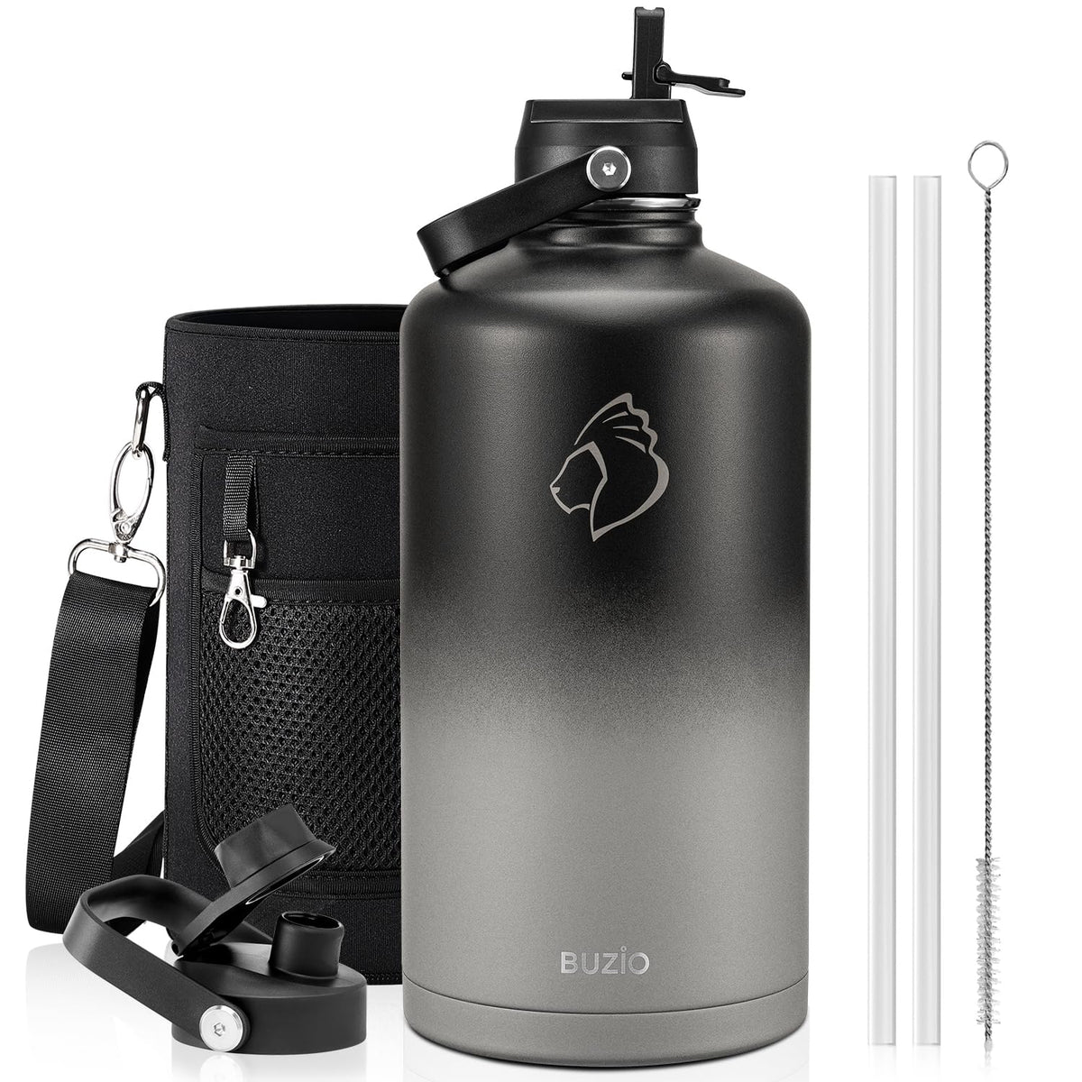 BUZIO 64 oz Insulated Stainless Steel Water Bottle with Dust-proof Lids
