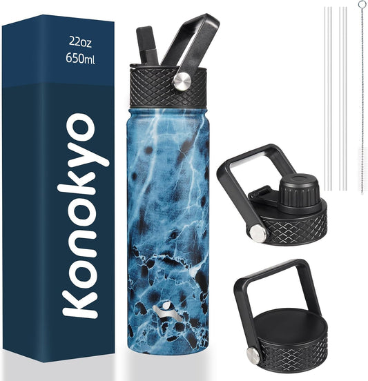 Konokyo 22 oz Insulated Stainless Steel Water Bottle with Straw Lid