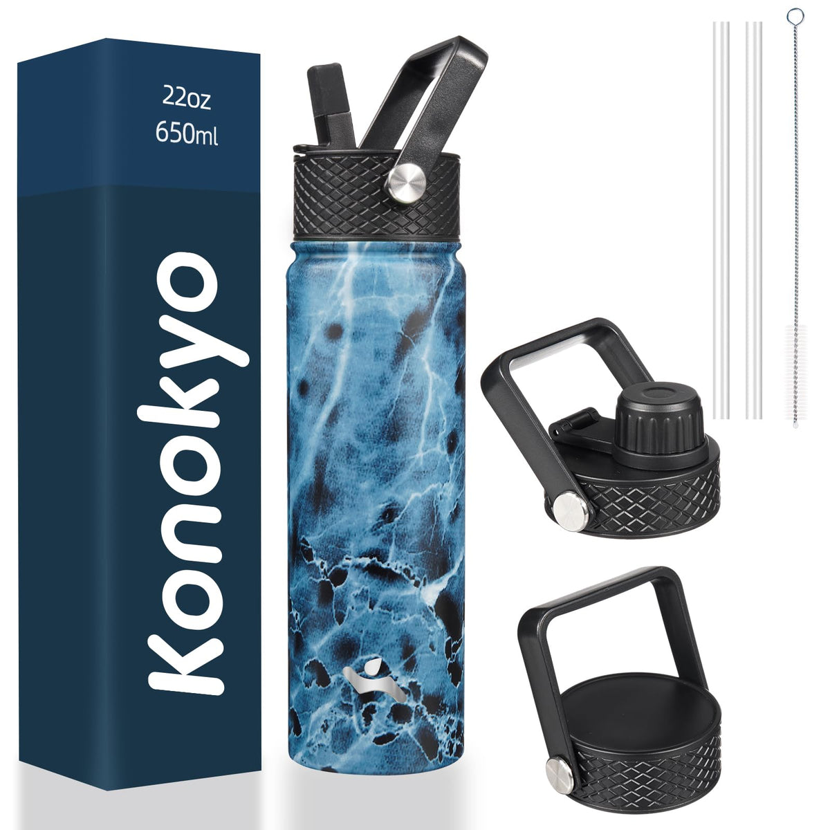 Konokyo 22 oz Insulated Stainless Steel Water Bottle with Straw Lid