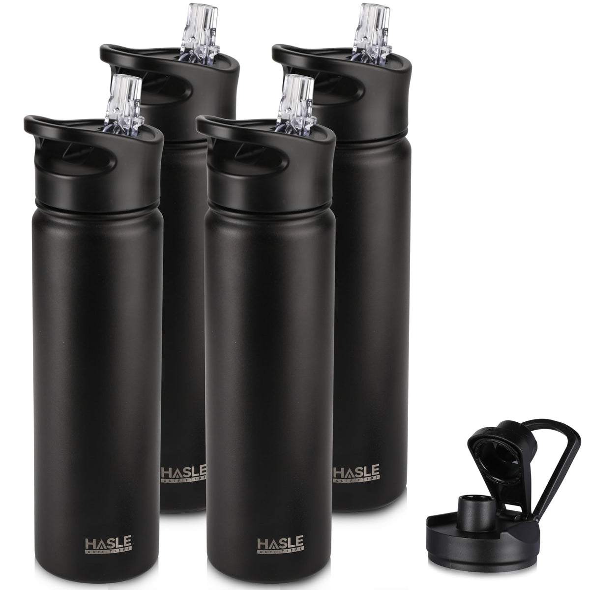 HASLE OUTFITTERS 32 oz Insulated Water Bottle Stainless Steel Double Walled Vacuum Sports Water Bottle with 2 Lids (Straw and Spout Lid) for Gym Camping Hiking(Black,1)