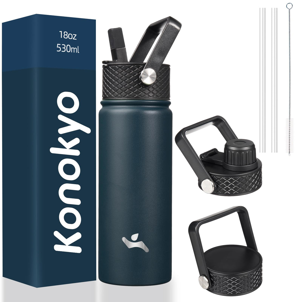 Konokyo 22 oz Insulated Stainless Steel Water Bottle with Straw Lid