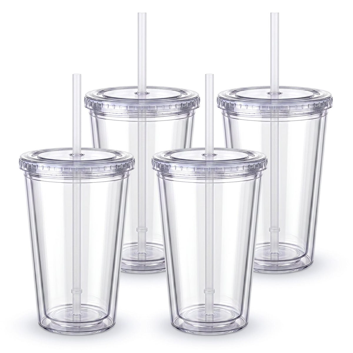 Zukro Clear Double Wall Plastic Tumbler with Lid and Straw 32 oz, 2 Pack