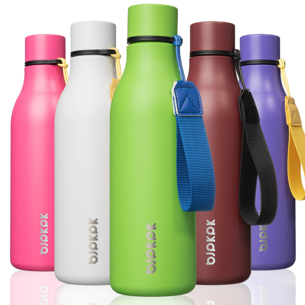 BJPKPK 18oz Insulated Water Bottle, Stainless Steel Bottle with Carry Strap