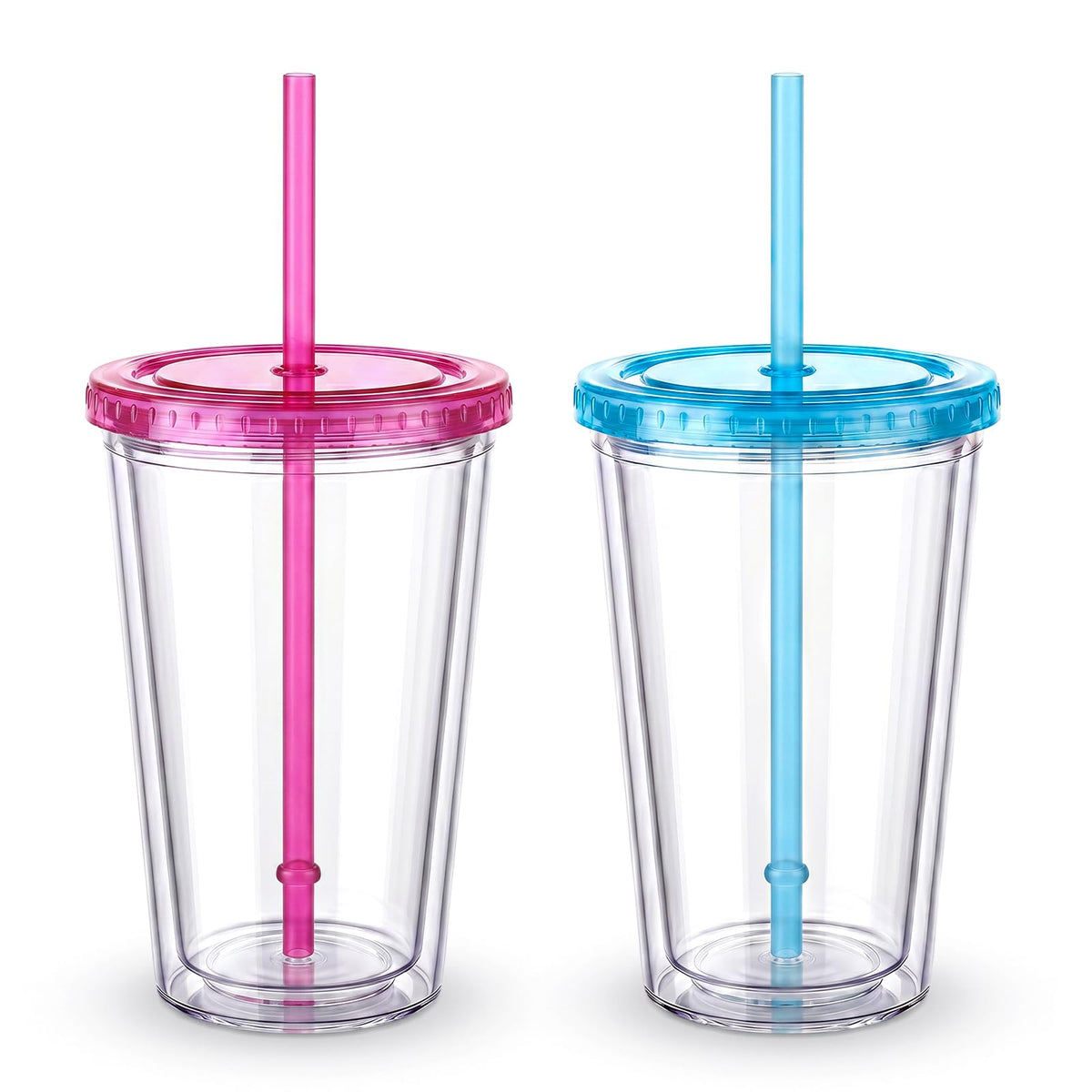 Zukro Clear Double Wall Plastic Tumbler with Lid and Straw 32 oz, 2 Pack