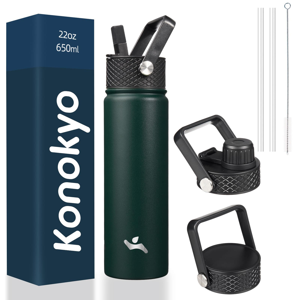 Konokyo 22 oz Insulated Stainless Steel Water Bottle with Straw Lid