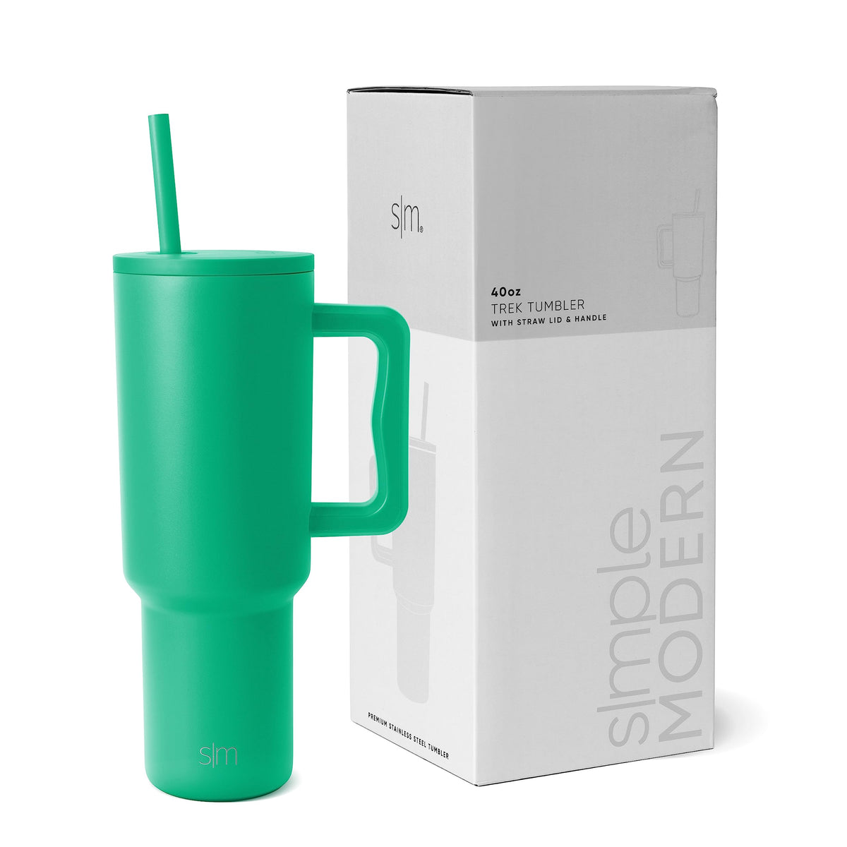 Simple Modern 40 oz Trek Tumbler with Handle and Straw Lid | Cup Holder Friendly Insulated Stainless Steel Travel Mug | Almond Birch