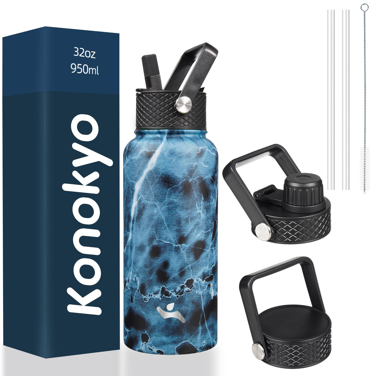Konokyo 22 oz Insulated Stainless Steel Water Bottle with Straw Lid