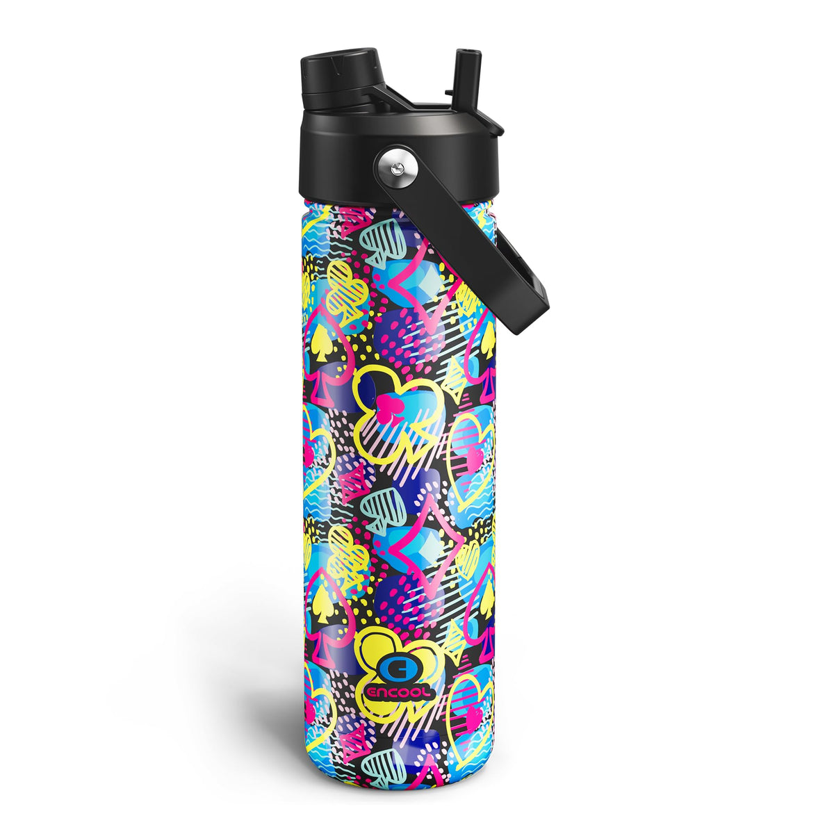 ENCOOL Insulated Water Bottle with Straw Stainless Steel Water Bottle, Leak-Proof, BPA-Free, Double Wall Vacuum Keeps Cold for 24 Hours for Sports, Travel, School (26 oz, Black Night)