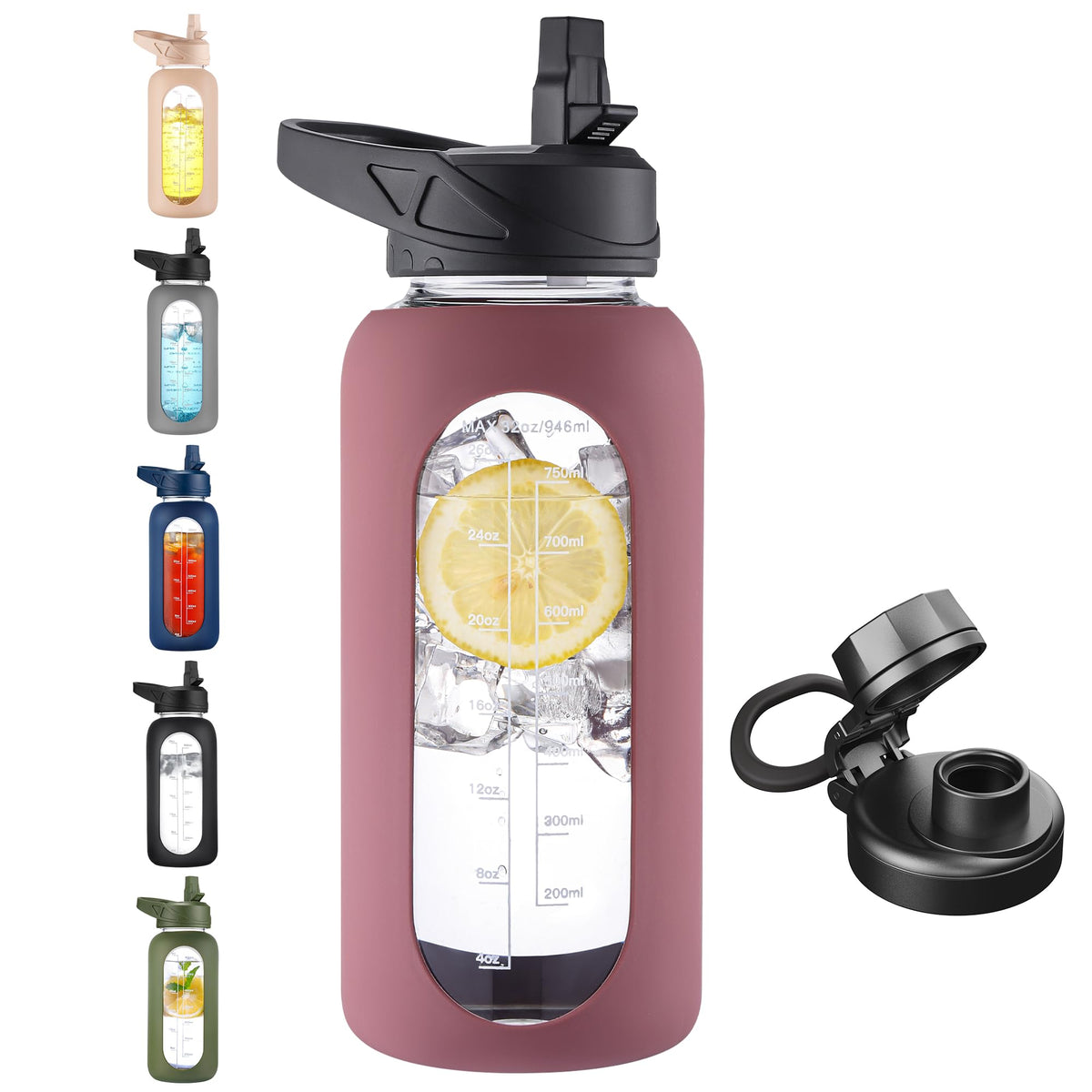 CIVAGO 64 oz Glass Water Bottle with Straw, Half Gallon Large Water Jug