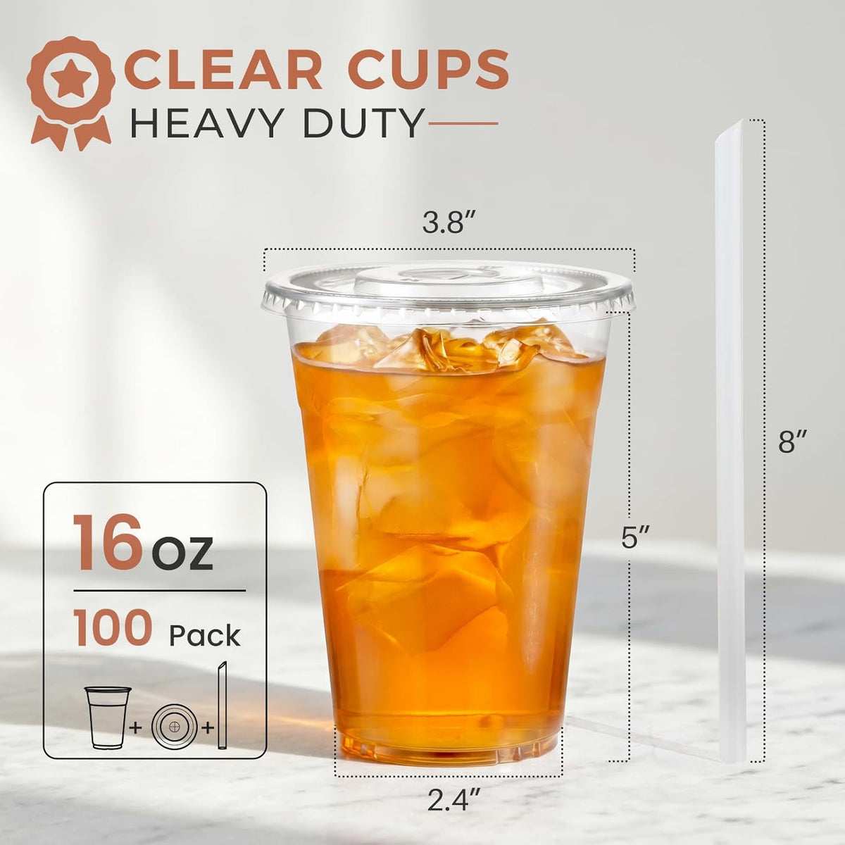VITEVER [100 Sets - 16oz] Clear Plastic Cups with Lids and Straws, Disposable Iced Coffee Cups for Smoothie, Milkshake, Cold Drinks - BPA free