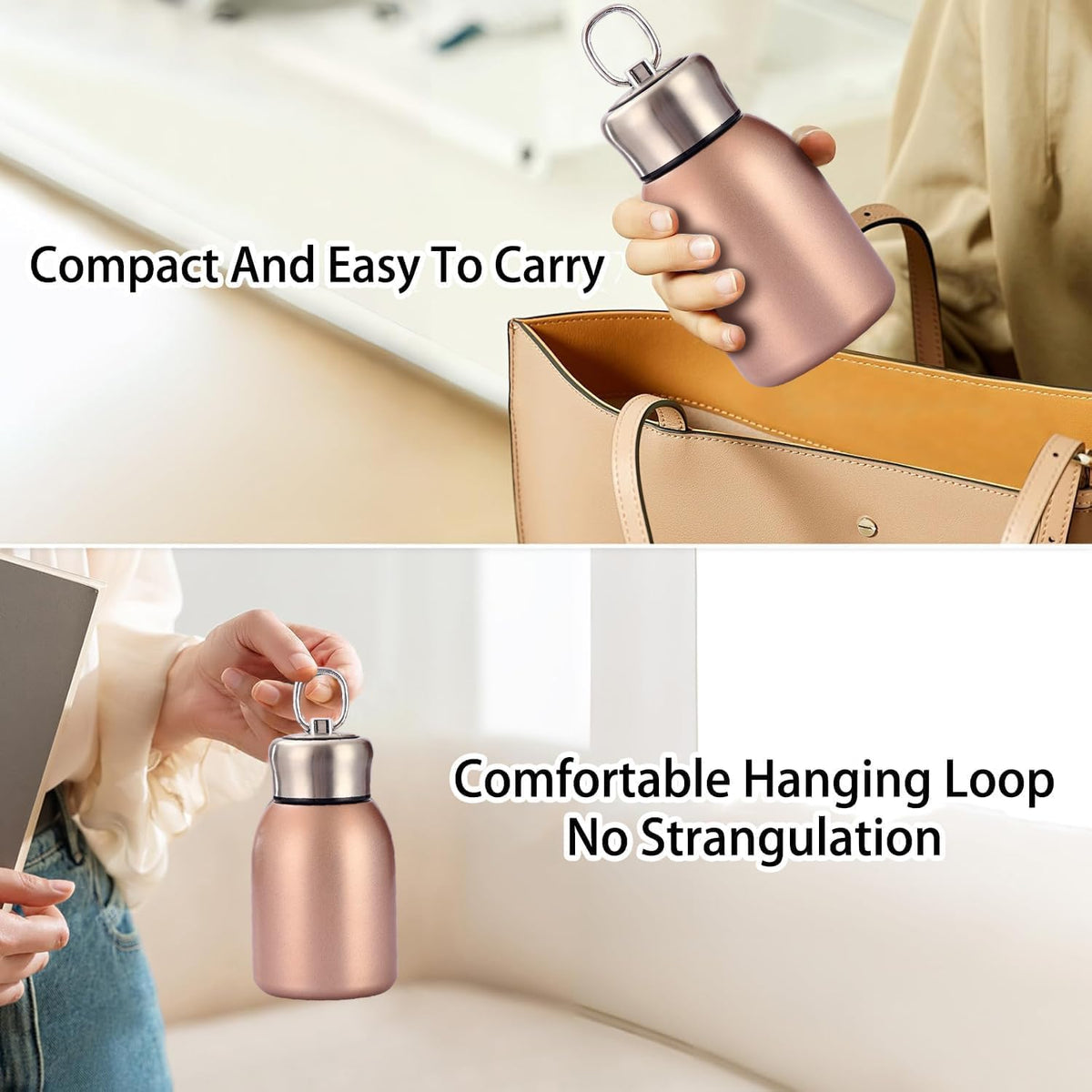 Stainless Steel Mini Vacuum Insulated Water Bottle for Hot & Cold Drinks, Travel Coffee Cup 10.2oz/300ml (Gold)