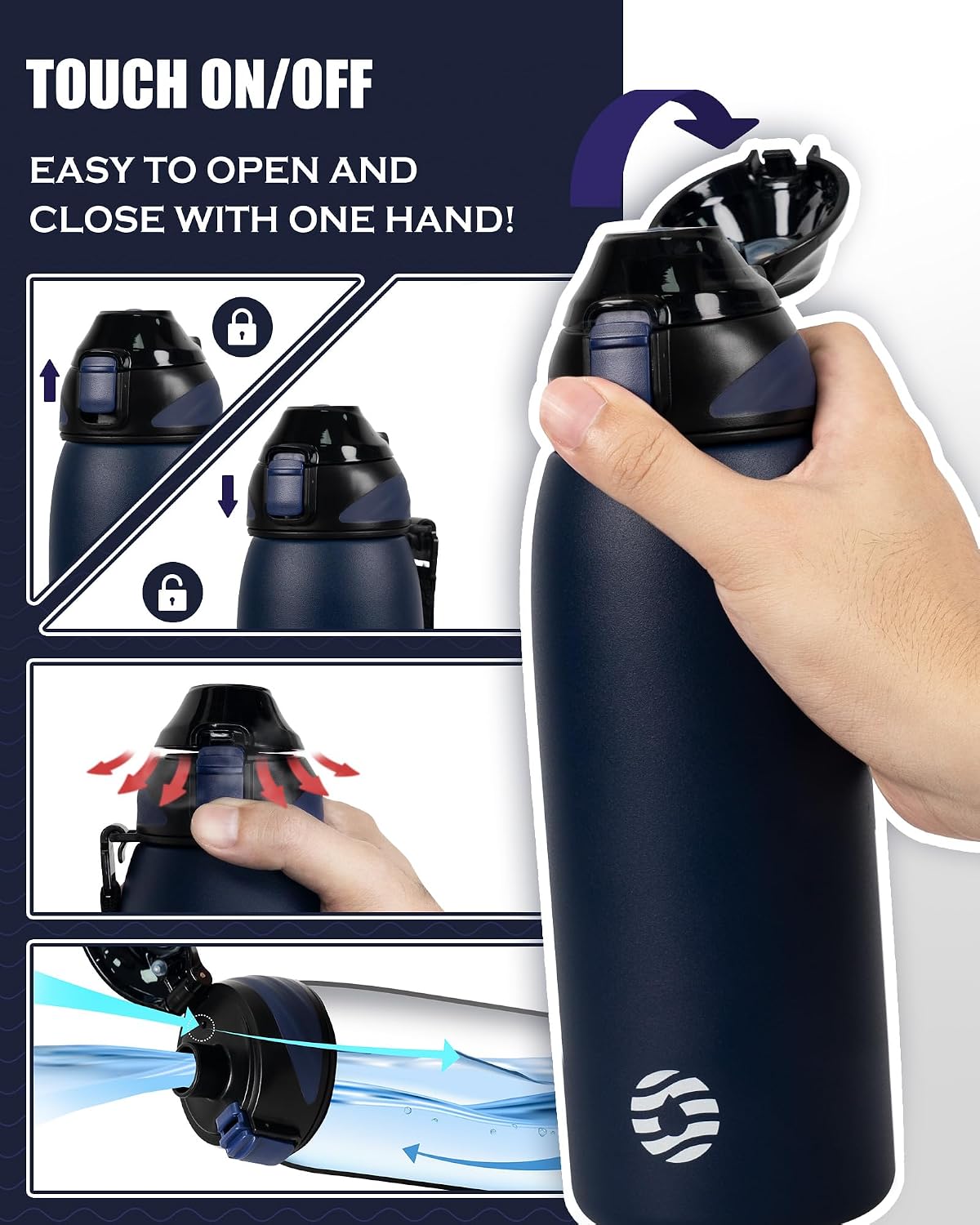 Fjbottle Insulated Water Bottle,27 oz Stainless Steel Wide Mouth Sports Water Bottle Double Wall Vacuum Leak Proof BPA Free Drinks Flask Keep Hot Or Cold Thermo Mug For university,Outdoor,Travel,Gym