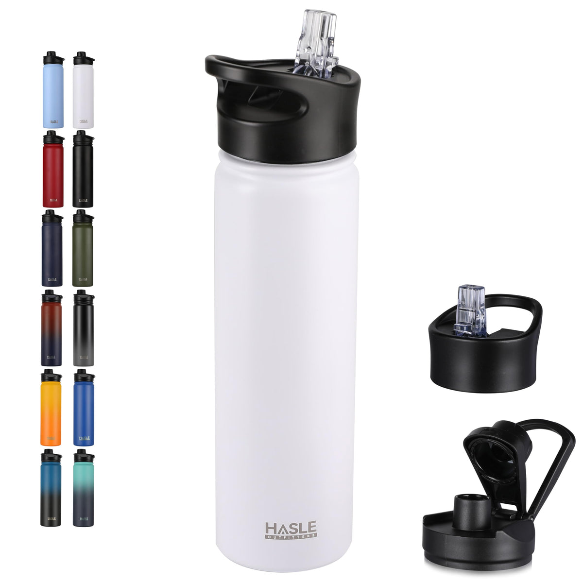 HASLE OUTFITTERS 32 oz Insulated Water Bottle Stainless Steel Double Walled Vacuum Sports Water Bottle with 2 Lids (Straw and Spout Lid) for Gym Camping Hiking(Black,1)