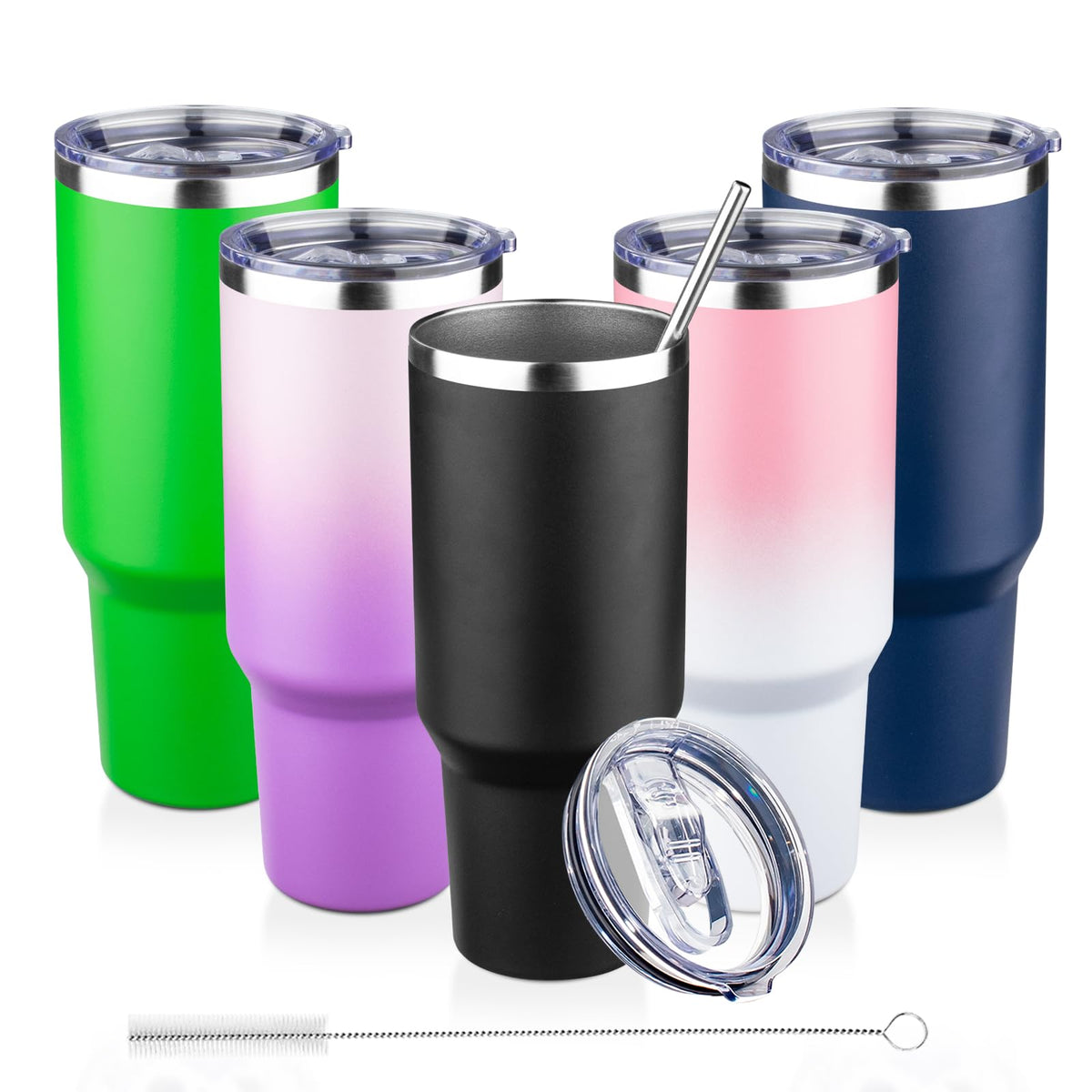 30 oz Tumbler with Lids and Straws Double Wall Insulated Tumbler Cup,Stainless Steel Leak-proof Thermal Coffee Tumbler Powder Coated Travel Mug for Cold and Hot Beverages,Silver