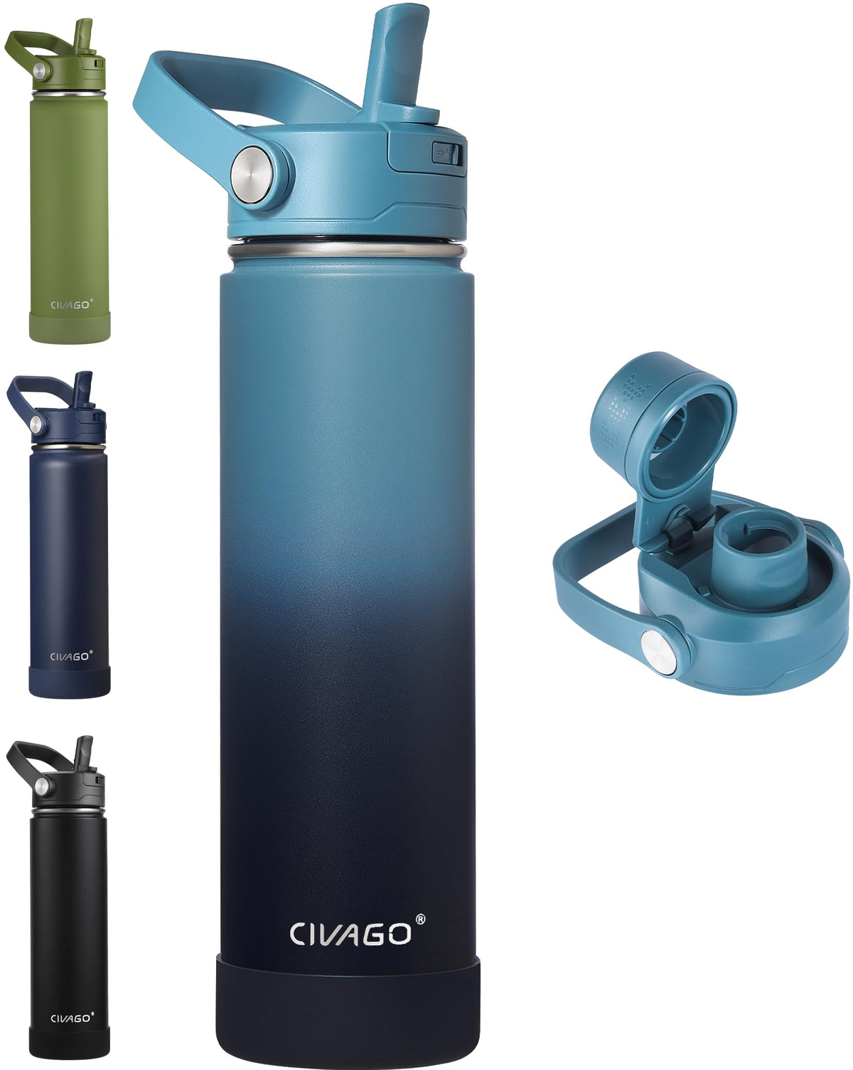 CIVAGO 24 oz Insulated Stainless Steel Water Bottle with Removable Straw