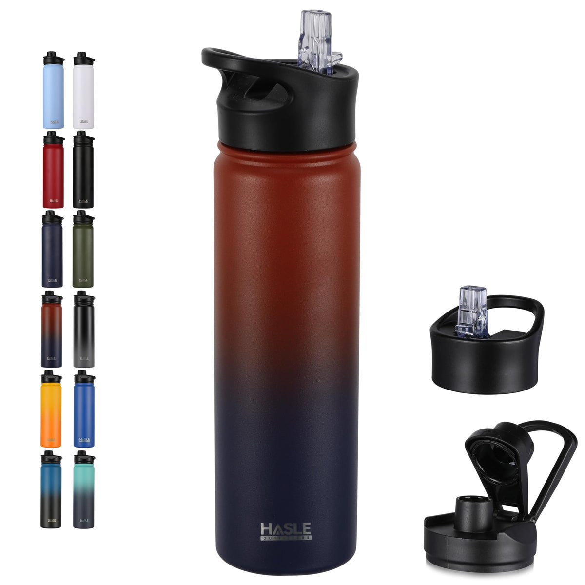 HASLE OUTFITTERS 32 oz Insulated Water Bottle Stainless Steel Double Walled Vacuum Sports Water Bottle with 2 Lids (Straw and Spout Lid) for Gym Camping Hiking(Black,1)